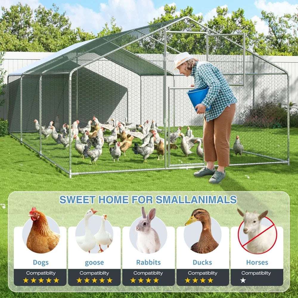 Metal Chicken Coop, Large Outdoor Chicken Pen, Walk-in