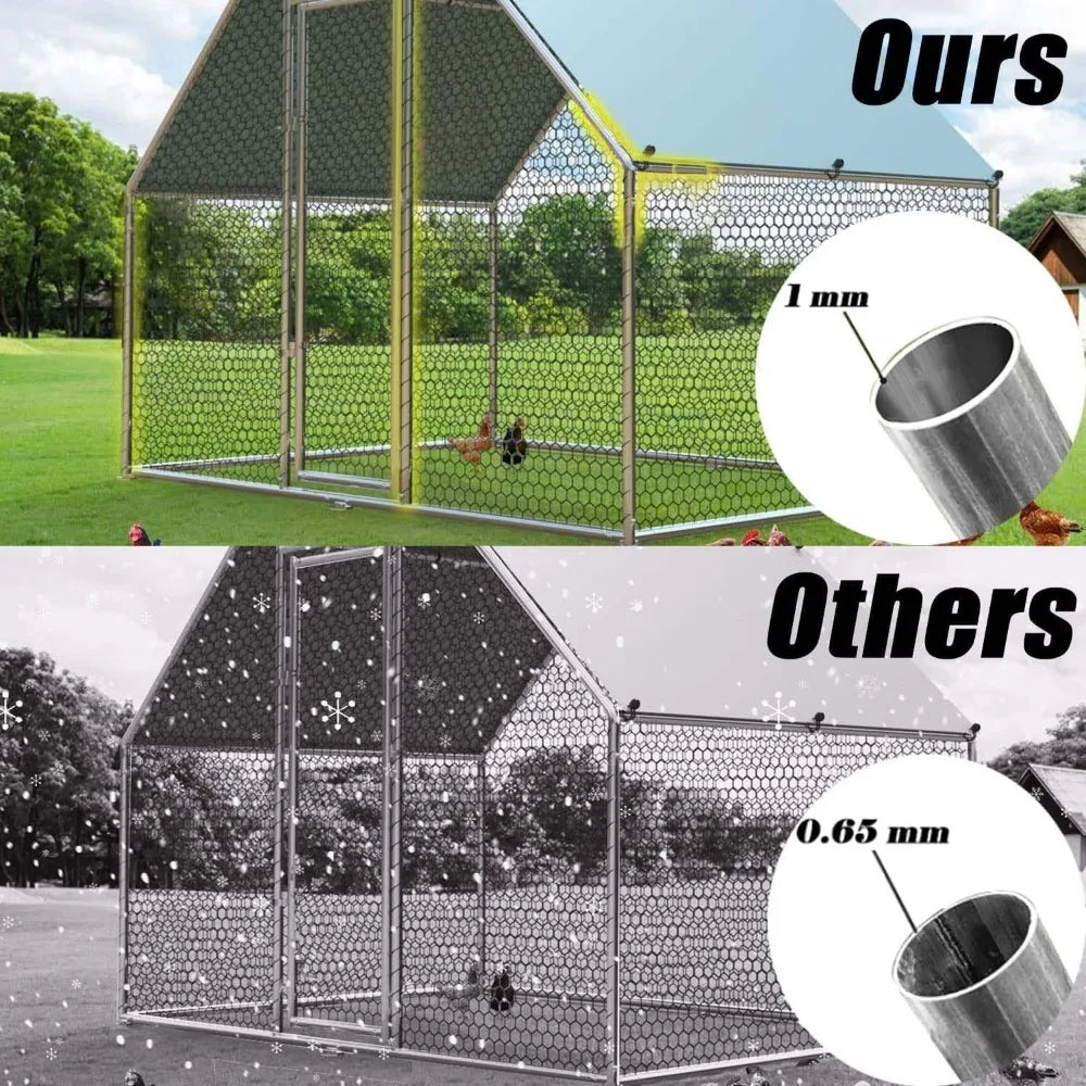 ROOMTEC 1.25'' Large Metal Chicken Coop for 20 Chickens,Chicken Runs for Yard with Cover Walk-in Poultry Cage Lockable Door