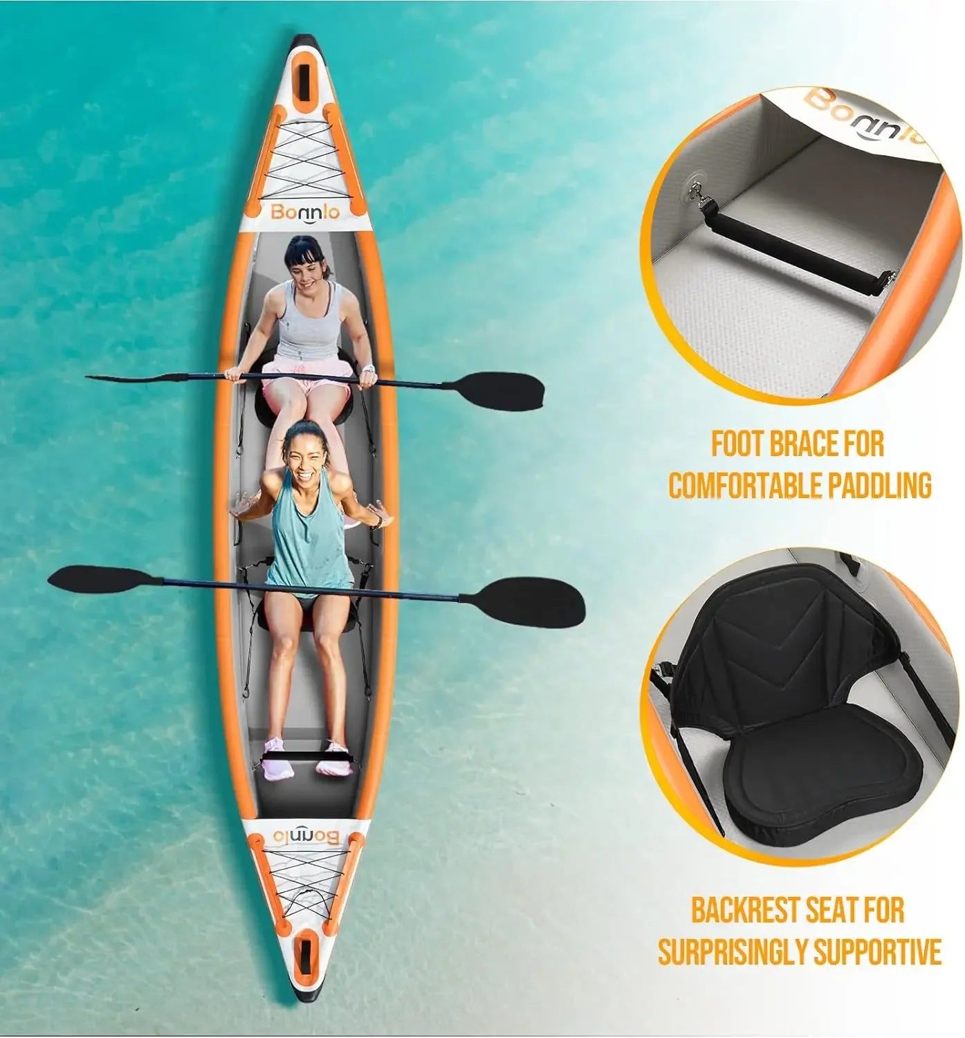 Foldable Kayak for Adults, Blow Up Kayaks with Seats Foot Pedal 7.6 FT Aluminum Oars Air Pump