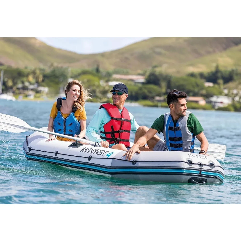 Mariner 4 Inflatable Boat Set: Includes Deluxe 54in Boat Oars and High-Output Pump