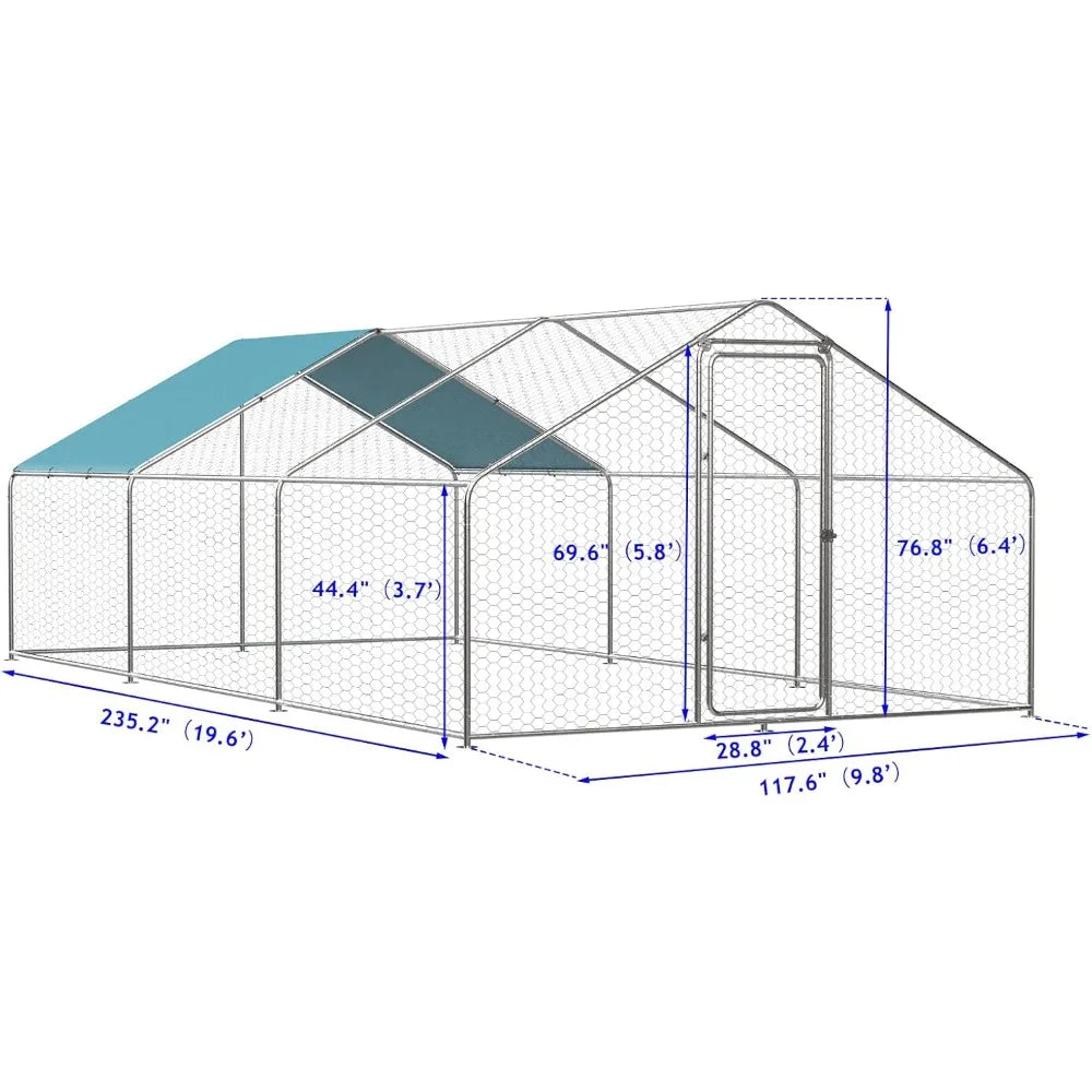 ROOMTEC 1.25'' Large Metal Chicken Coop for 20 Chickens,Chicken Runs for Yard with Cover Walk-in Poultry Cage Lockable Door