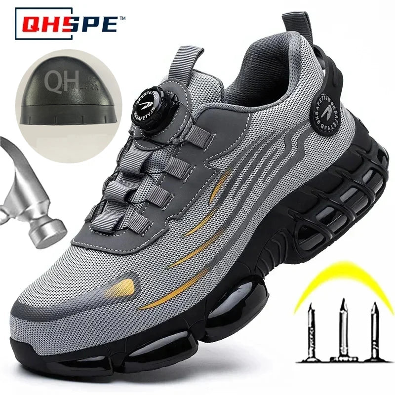 Rotating Button New Safety Shoes Men Anti-smash Anti-puncture Work Shoes Fashion Men Sport Shoes Security Protective Boots Men