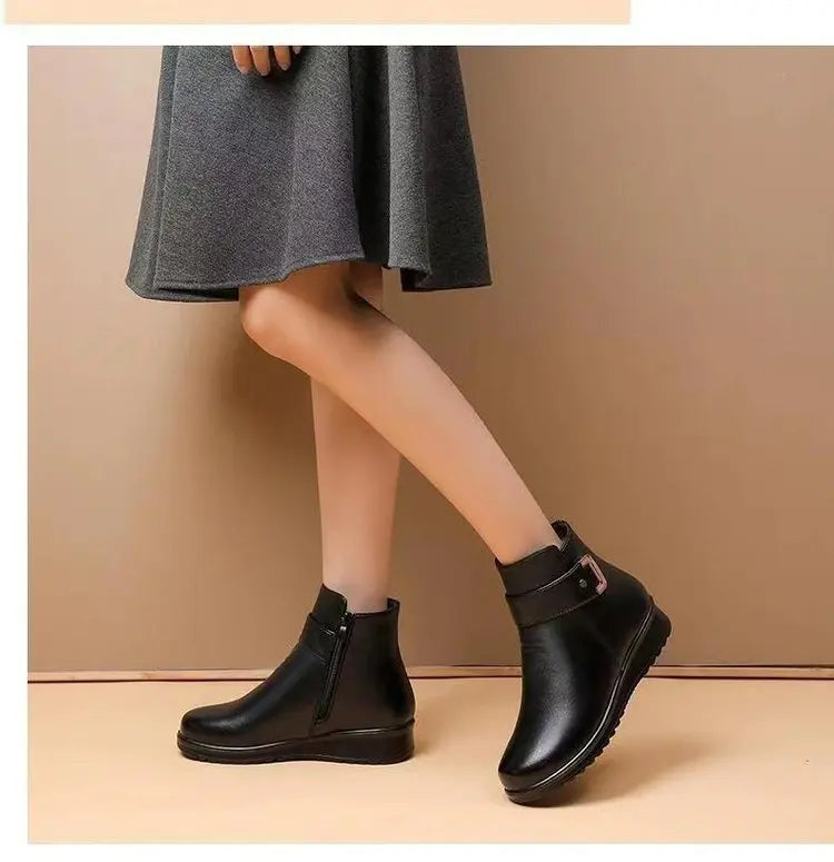 Women Ankle Boots  2024 Autumn/winter Plush Short Tube Flat Soled Snow Boots New Simple Retro Zipper Warm Casual Cotton Boots