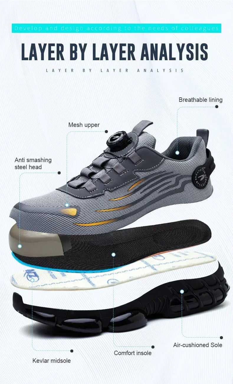 Rotating Button New Safety Shoes Men Anti-smash Anti-puncture Work Shoes Fashion Men Sport Shoes Security Protective Boots Men