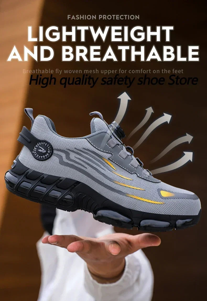 Rotating Button New Safety Shoes Men Anti-smash Anti-puncture Work Shoes Fashion Men Sport Shoes Security Protective Boots Men