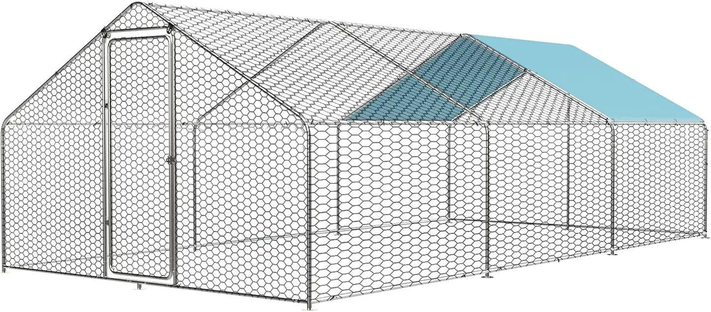 ROOMTEC 1.25'' Large Metal Chicken Coop for 20 Chickens,Chicken Runs for Yard with Cover Walk-in Poultry Cage Lockable Door