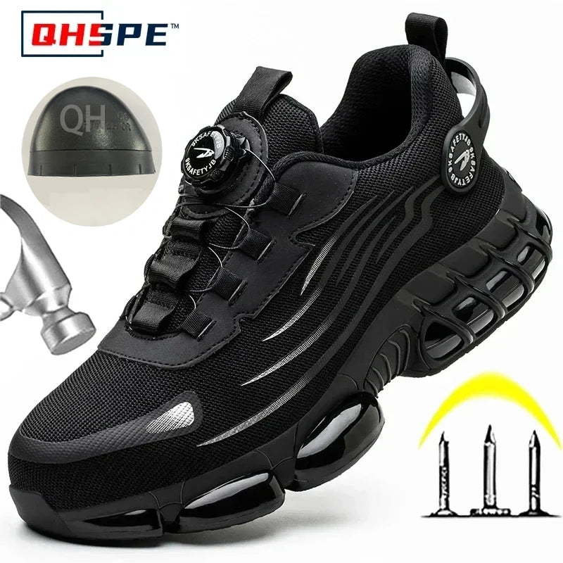 Rotating Button New Safety Shoes Men Anti-smash Anti-puncture Work Shoes Fashion Men Sport Shoes Security Protective Boots Men