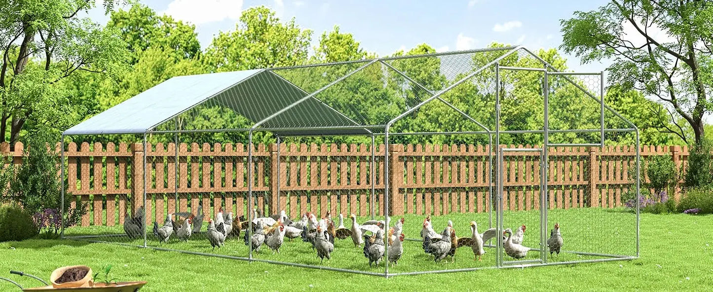 Metal Chicken Coop, Large Outdoor Chicken Pen, Walk-in