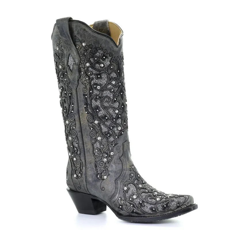 Vintage Embroidered Western Cowboy Boots Women Shoes