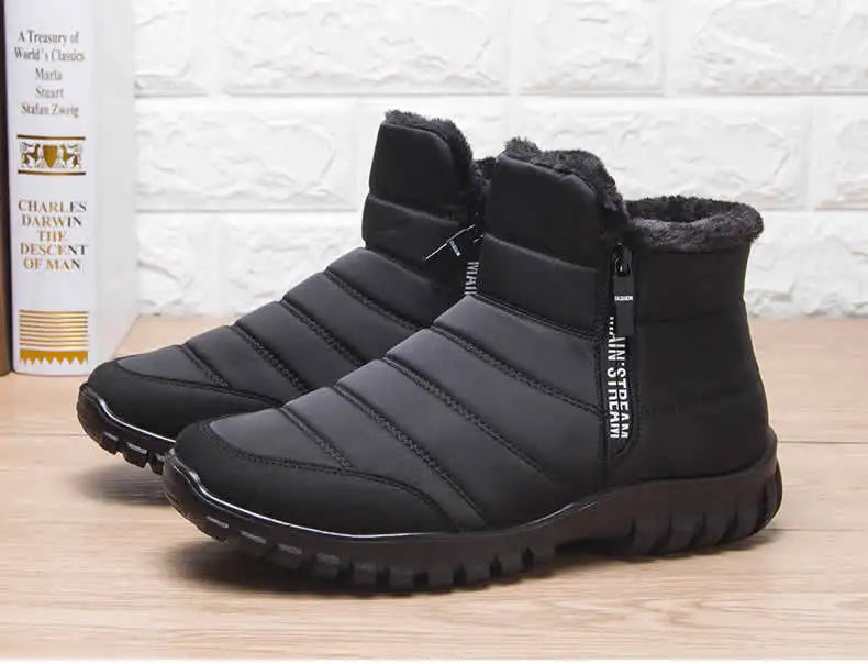 Men's Waterproof Warm Cotton Zipper Snow Boots,