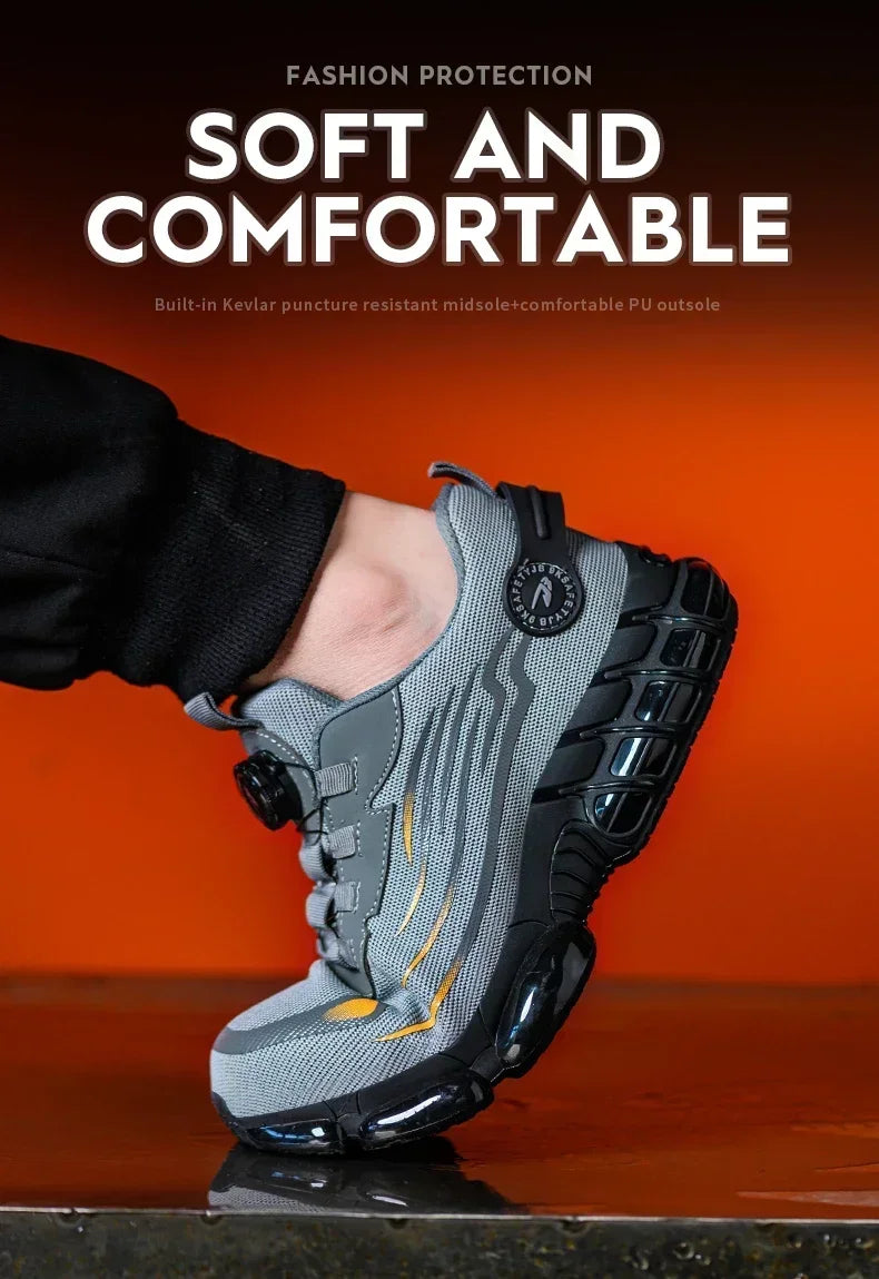 Rotating Button New Safety Shoes Men Anti-smash Anti-puncture Work Shoes Fashion Men Sport Shoes Security Protective Boots Men