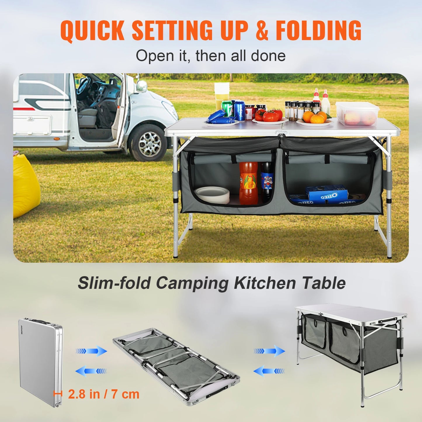 Quick set-up Folding Camping Table  MDF for Outdoor Picnics BBQs Camping RV Traveling