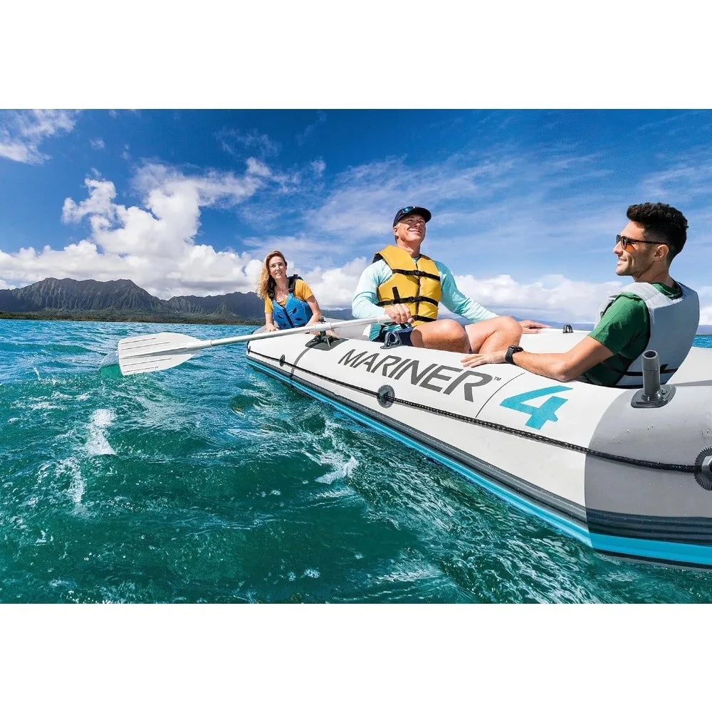 Mariner 4 Inflatable Boat Set: Includes Deluxe 54in Boat Oars and High-Output Pump