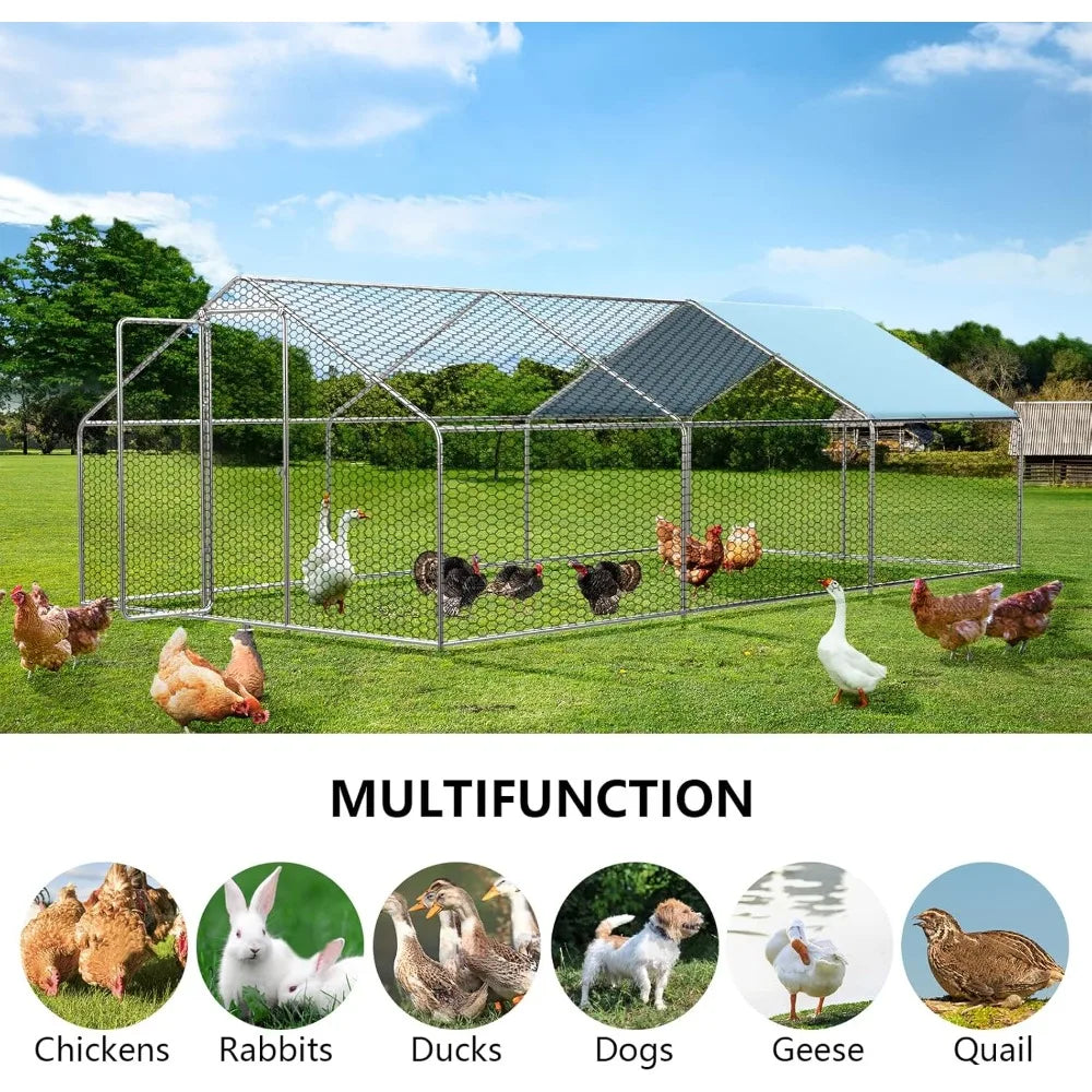 ROOMTEC 1.25'' Large Metal Chicken Coop for 20 Chickens,Chicken Runs for Yard with Cover Walk-in Poultry Cage Lockable Door