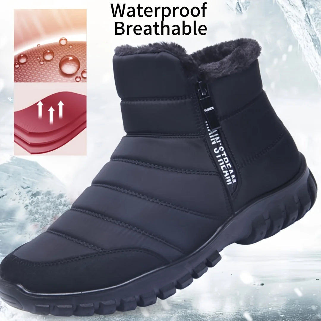 Men's Waterproof Warm Cotton Zipper Snow Boots,