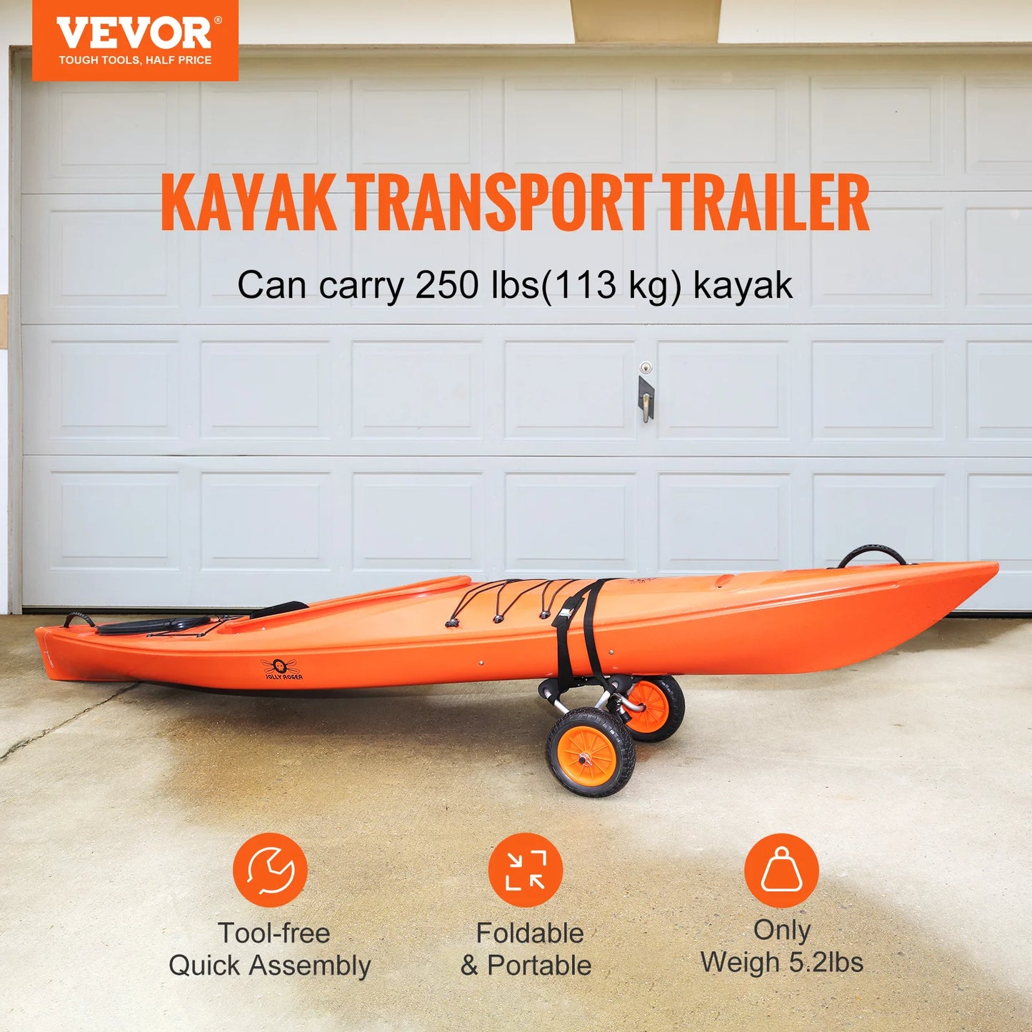 Kayak Cart 250lbs Foldable Canoe Trolley Cart