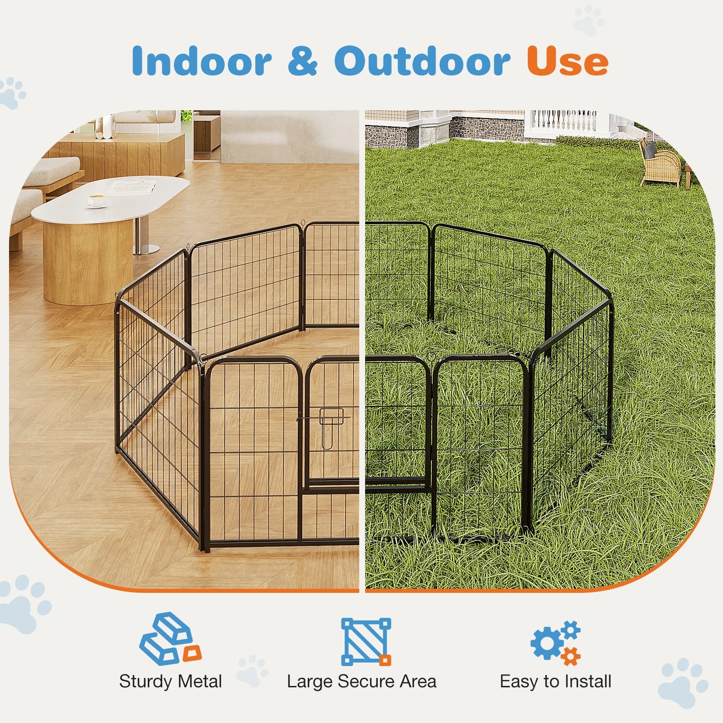 8 Panel Dog Playpen Indoor Pet Fence Heavy Duty Crates