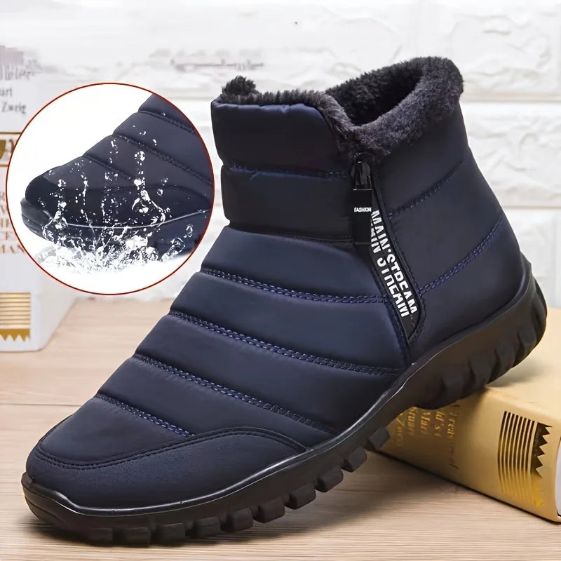 Men's Waterproof Warm Cotton Zipper Snow Boots,