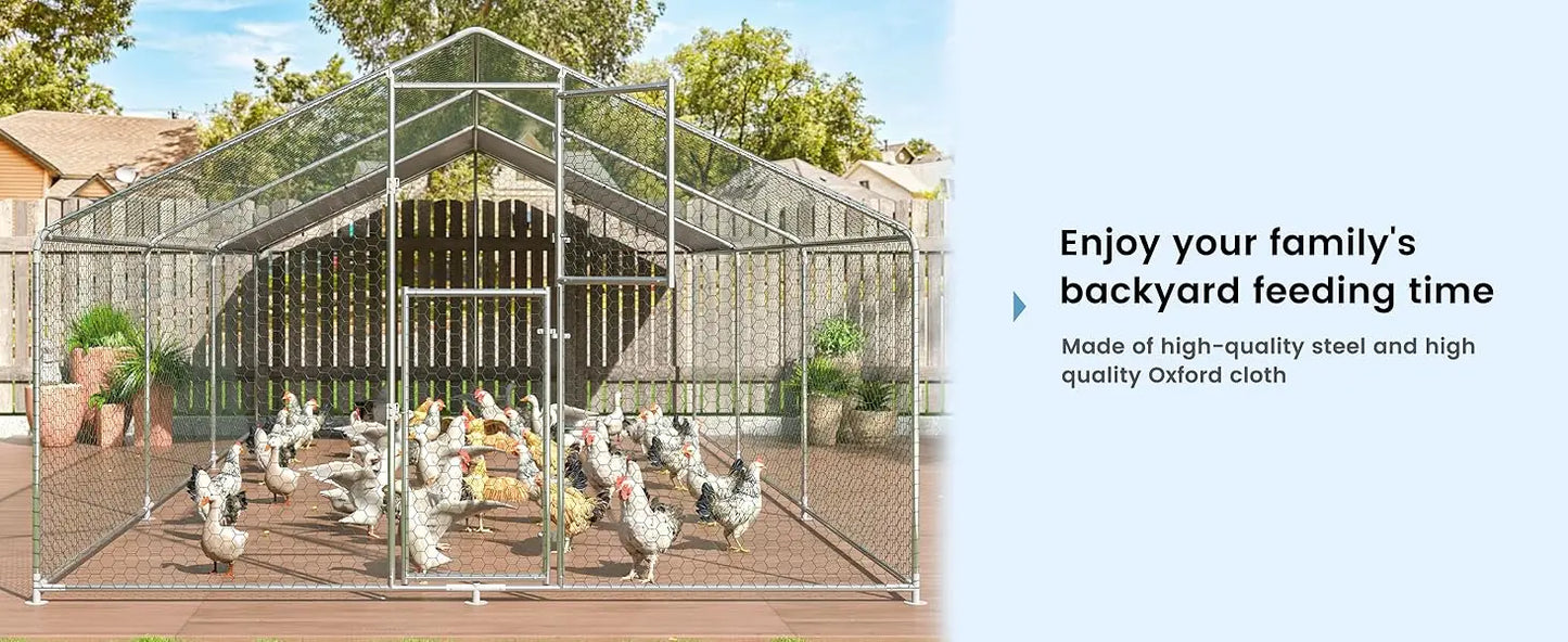 Metal Chicken Coop, Large Outdoor Chicken Pen, Walk-in