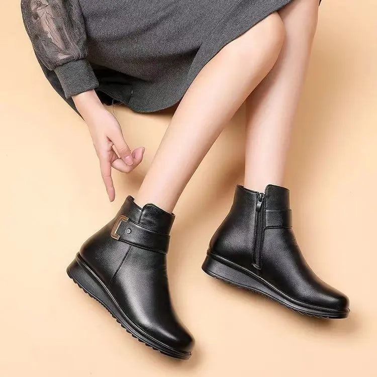 Women Ankle Boots  2024 Autumn/winter Plush Short Tube Flat Soled Snow Boots New Simple Retro Zipper Warm Casual Cotton Boots