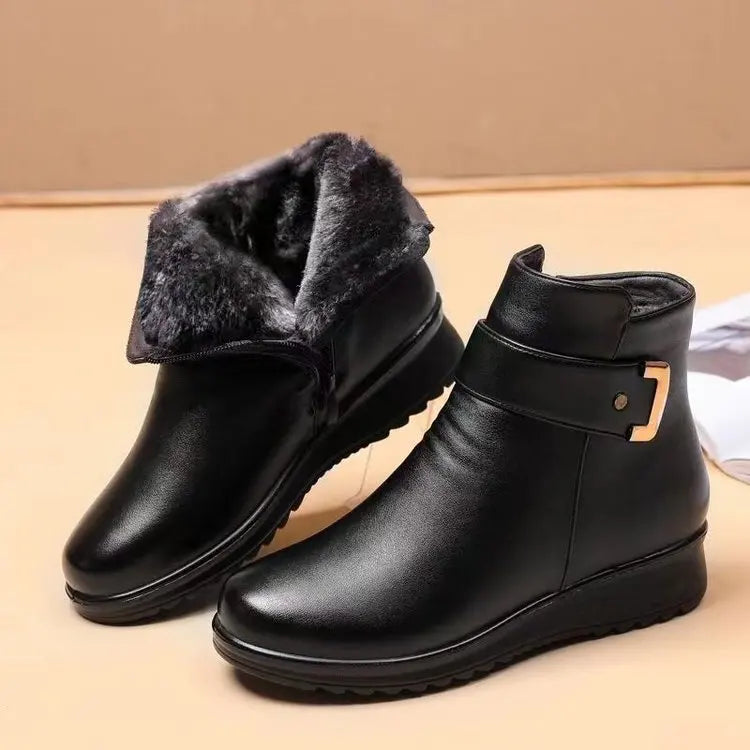 Women Ankle Boots  2024 Autumn/winter Plush Short Tube Flat Soled Snow Boots New Simple Retro Zipper Warm Casual Cotton Boots