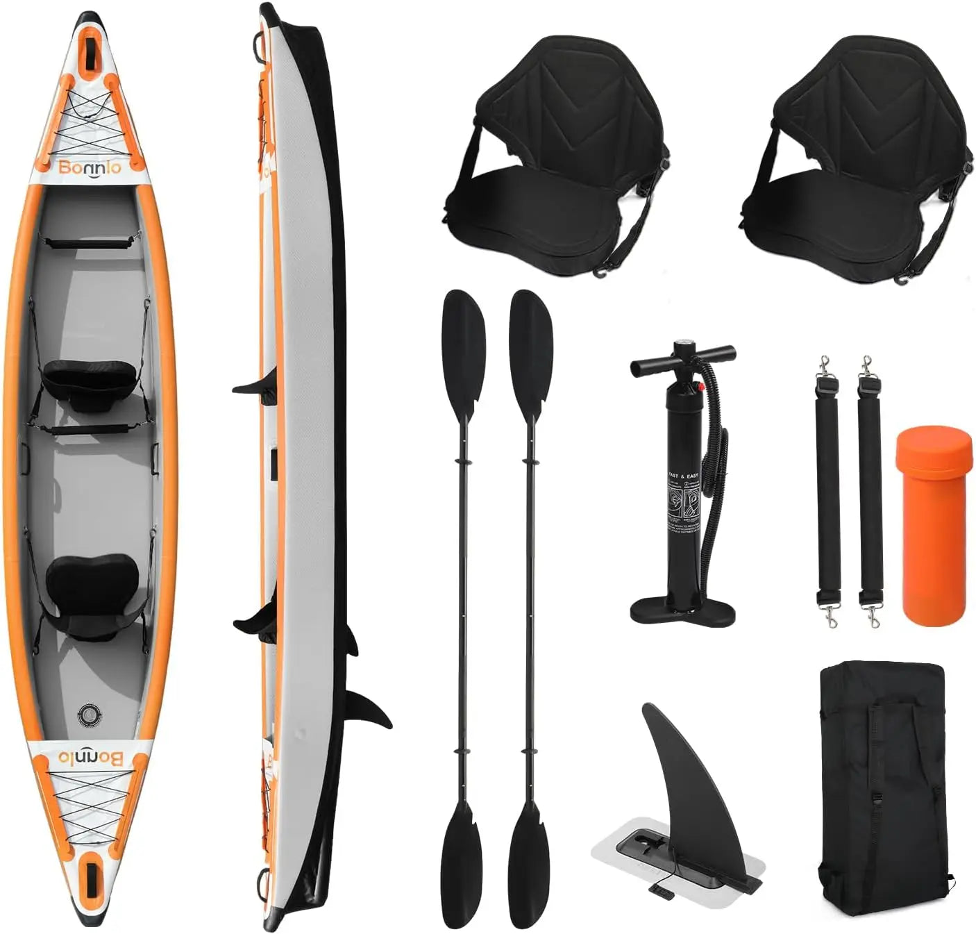 Foldable Kayak for Adults, Blow Up Kayaks with Seats Foot Pedal 7.6 FT Aluminum Oars Air Pump