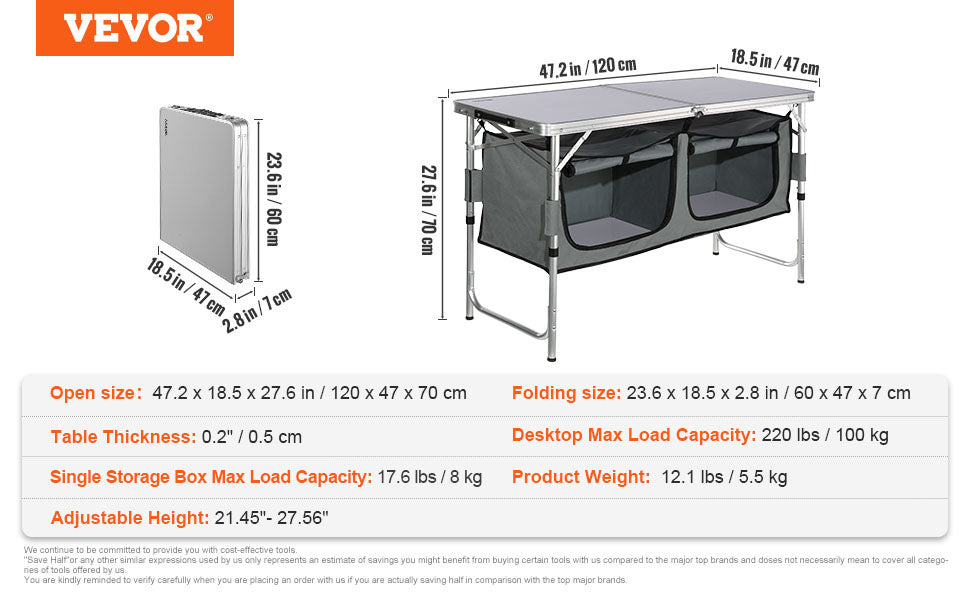 Quick set-up Folding Camping Table  MDF for Outdoor Picnics BBQs Camping RV Traveling